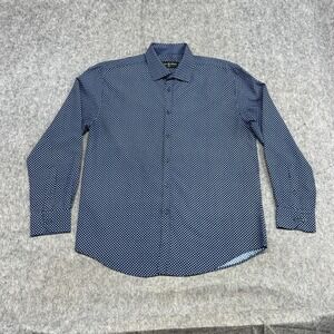 Society Of Threads Shirt Mens 16.5 34/35 L Blue Geometric Slim Dress Shirt Prep